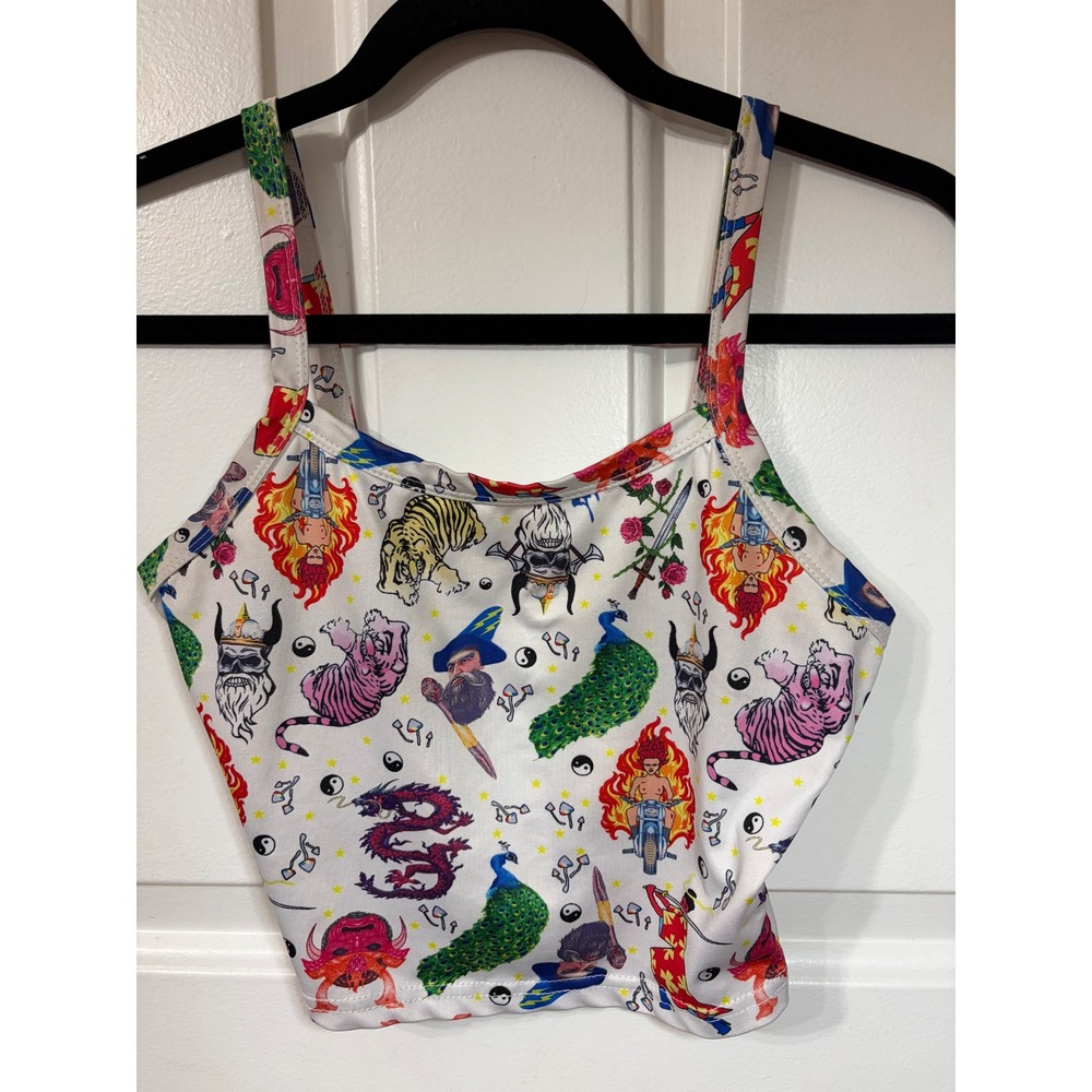 | Tattoo Flash Graphic Crop Top | S || White Multicolor|